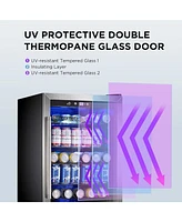 Cowsar Wine Cooler 37 Bottle Freestanding Fridge with Stainless Steel Reversible Glass Door, 145 Can Beverage Refrigerator Quiet Compressor for Home K