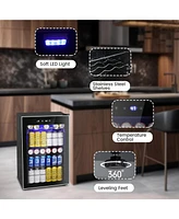 Cowsar 4.4 Cu.ft Beverage Refrigerator Cooler, 145 Can Mini Fridge Glass Door with Adjustable Shelves, Digital Temperature Display, Freestanding Small
