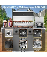 Cowsar Gas Grill,Heavy-Duty Stainless Steel Bbq Grill,4 Burner Gas Grill with Side Burner,42000 Btu Propane Gas Grill for Outdoor Cooking,Barbecue,Gar
