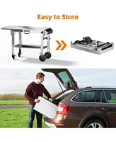 Cowsar Food Grade 304 Stainless Steel Outdoor Grill Table with 4 Swivel Casters, Portable Pizza Oven Table with Hooks, Folding Bbq Grill Cart for Rv/C