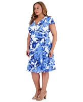 London Times Plus V-Neck Side-Ruffle Dress
