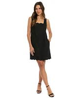 London Times Petite Square-Neck Scallop-Trim Shift Dress
