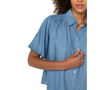 Liverpool Los Angeles Petite Flutter-Sleeve Blouse