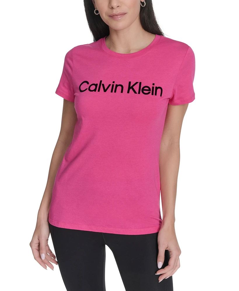 Calvin Klein Performance Women's Flocked-Logo Crewneck T-Shirt