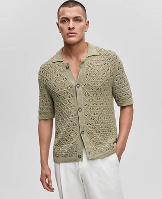 Hugo Boss Men's Sommp Short Sleeve Knitted Textured Button-Front Shirt