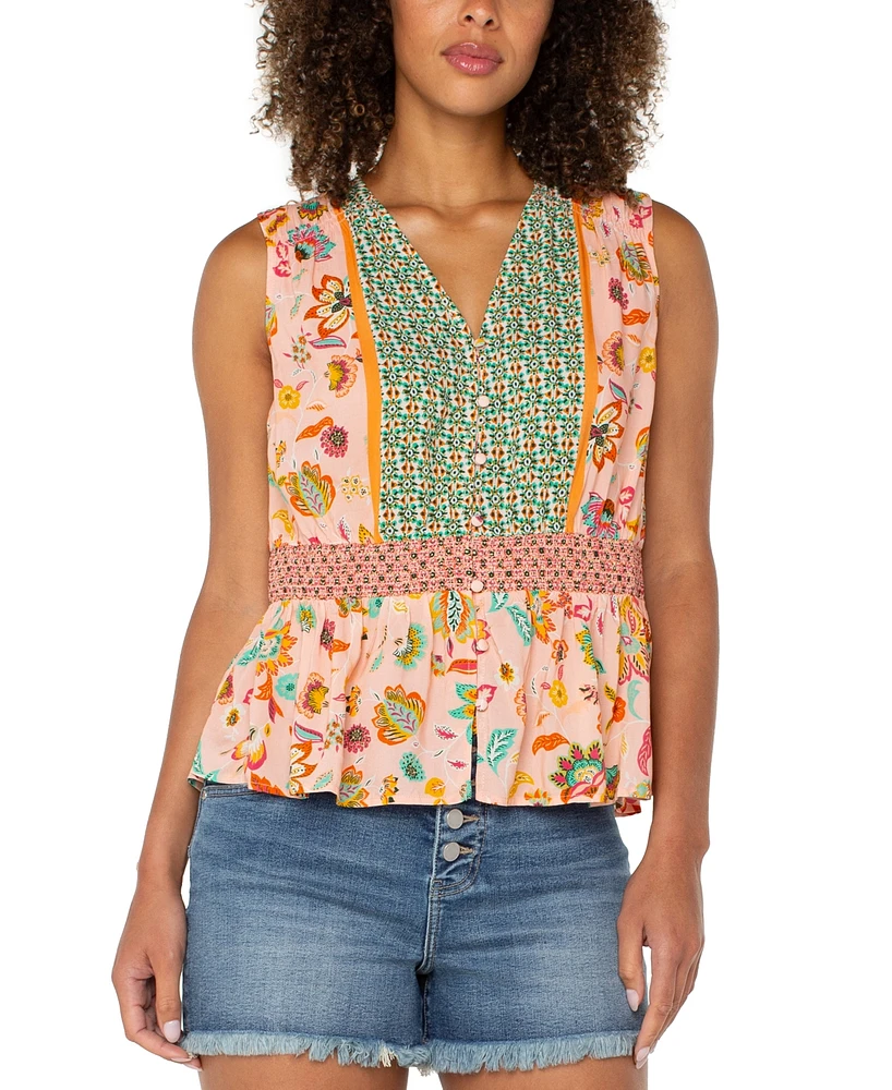 Liverpool Los Angeles Women's Printed Sleeveless Peplum Top