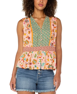 Liverpool Los Angeles Women's Printed Sleeveless Peplum Top