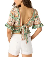 O'Neill Juniors' Harlow Printed Reversible Ruffled Crop Top