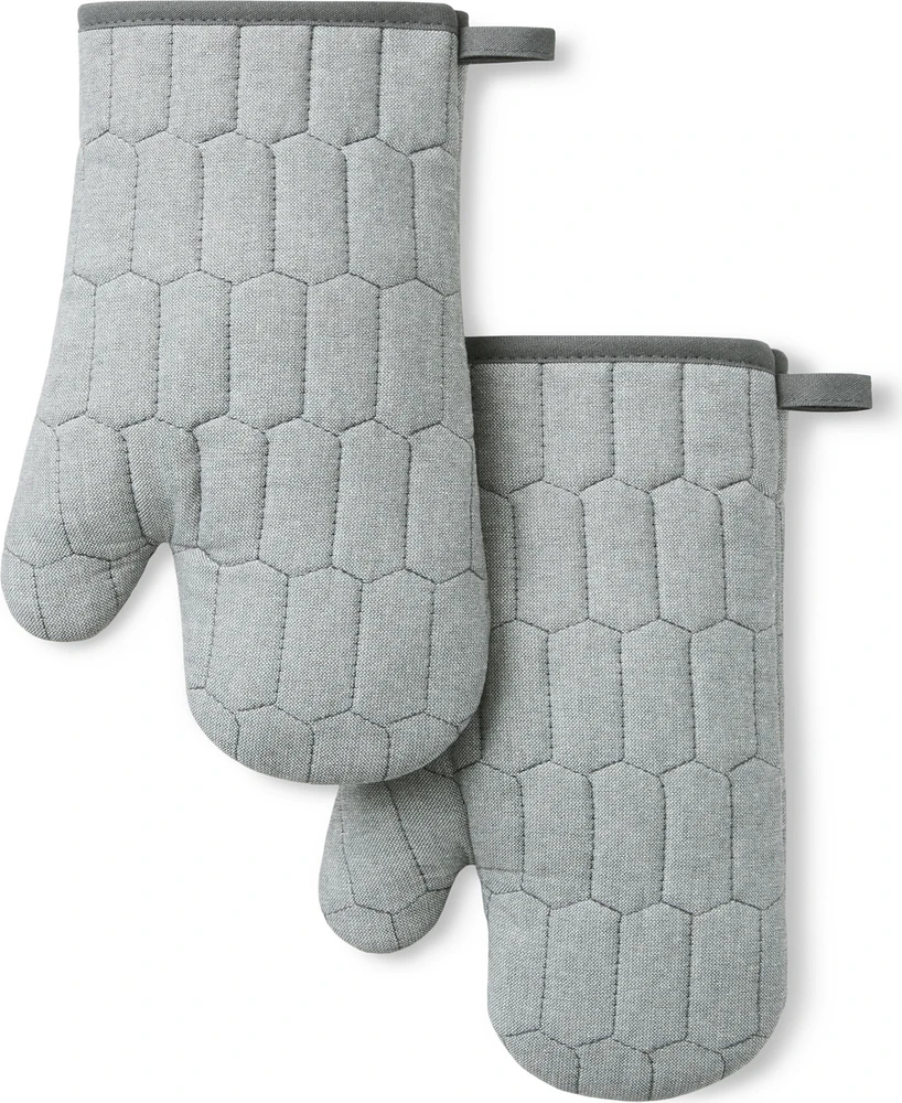 Martha Stewart Honeycomb Quilted Chambray Oven Mitt Set, 7" x 13"