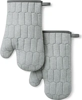 Martha Stewart Honeycomb Quilted Chambray Oven Mitt Set, 7" x 13"