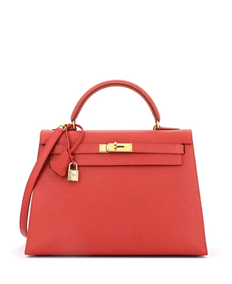 Pre-Owned Hermes Kelly 32 Handbag Red Ardennes with Gold Hardware