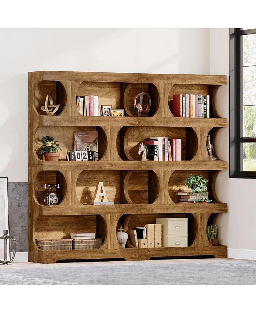 Tribesigns 71" Tall Bookcase Set of 2, 4-Tier S-Shaped Bookshelf, Wood Decorative Storage Shelving, Modern Freestanding Display Shelves, Large Library