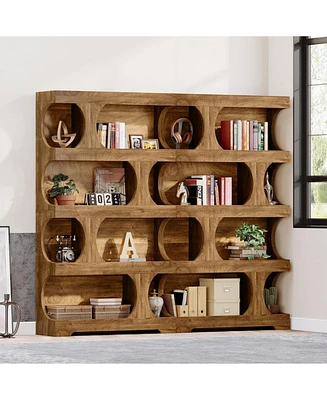 Tribesigns 71" Tall Bookcase Set of 2, 4-Tier S-Shaped Bookshelf, Wood Decorative Storage Shelving, Modern Freestanding Display Shelves, Large Library