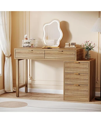 Tribesigns Modern Vanity Desk with Storage,Makeup Vanity Desk with 5 Drawers,(Without Mirror), Walnut Brown