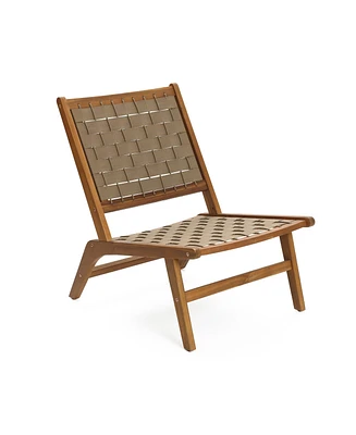 LuxenHome Outdoor Acacia Wood Woven Back and Seat Armless Deck Chair