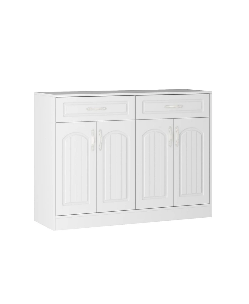 Double-draw, 4-door shoe cabinet, white multi-functional shoe rack, movable shelves