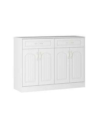 Double-draw, 4-door shoe cabinet, white multi-functional shoe rack, movable shelves