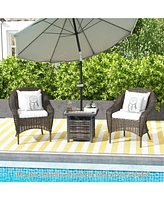Outdoor Pe Rattan Side Table Square End Table with Umbrella Hole