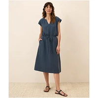 Pact Women's Organic Cotton Coastal Double Gauze Tie Waist Midi Dress
