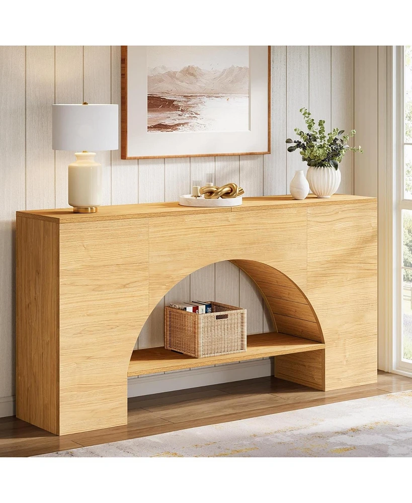 Tribesigns 63 Inches Console Table, Long Arch Entryway Table, 2-Tier Narrow Sofa Stand Behind Couch, Wood Hallway Furniture for Living Room or Foyer,