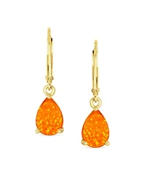 Bling Jewelry Simple White Orange Opal Created Opal Solitaire 7MM Pear Shaped Teardrop Dangle Lever Back Earrings Yellow Gold Plated .925 Sterling Sil