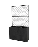 3-Section Tall Wicker Planter Box with Trellis - 3 Removable Plastic Inserts - Raised Garden Bed with Trellis - 33" W x 11.75" D x 57.75" H