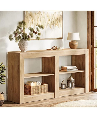 Tribesigns 59-Inch Farmhouse Console Table, 3-Tier Entryway Table with Storage, Wood Console Behind Couch for Living Room, Hallway, Foyer, Oak