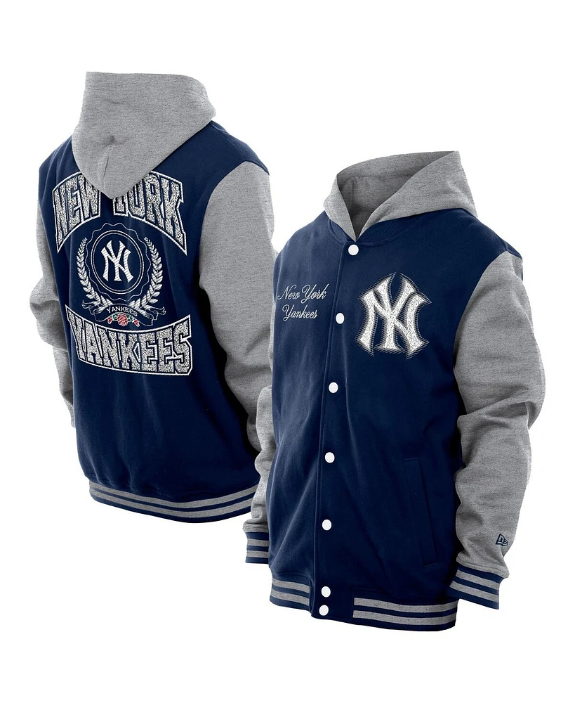 New Era Men's Navy York Yankees Throwback Prep Full-Snap Hoodie Jacket