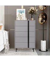 Bedside table with five drawers, side table with adjustable feet, grey wooden end table, suitable for bedrooms, living rooms, offices