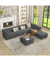Modern Minimalist Corduroy Sofa: Sleeper, Sectional, Space-Saving Design - Grey