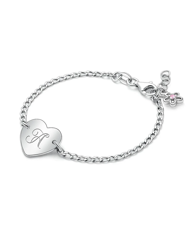 Tiny Blessings Little Girls Children's Sterling Silver Lovely Heart Id Bracelet & Engraved Initial 6"