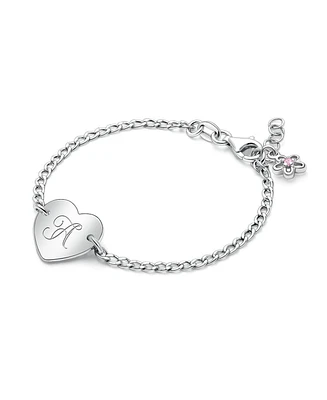 Tiny Blessings Little Girls Children's Sterling Silver Lovely Heart Id Bracelet & Engraved Initial 6"