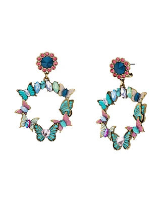 Betsey Johnson Faux Stone Boho Butterfly Gem Hoop Earrings