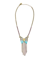 Betsey Johnson Faux Stone Boho Butterfly Fringe Pendant Necklace