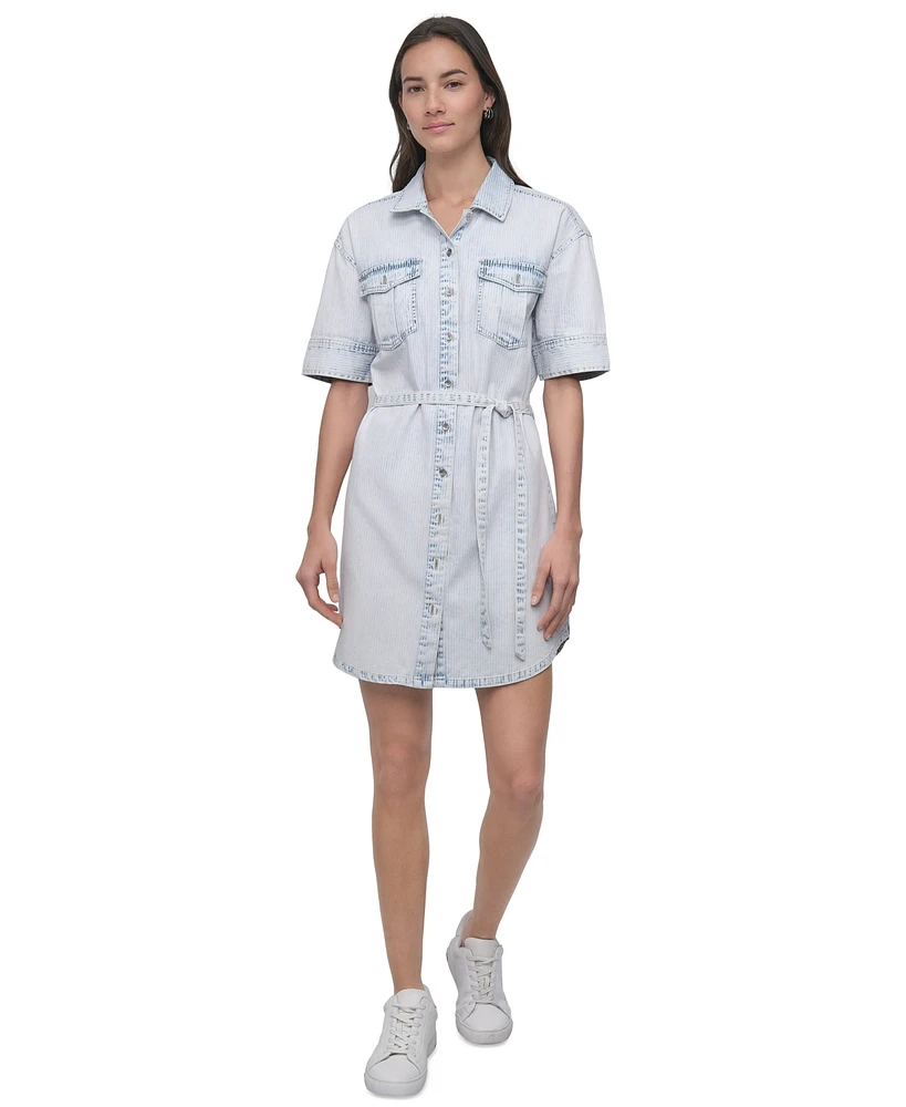 Dkny Jeans Women's Denim Self Belted Shirtdress