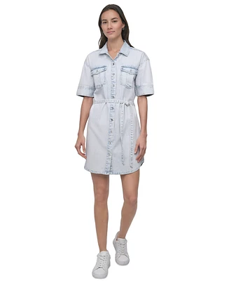 Dkny Jeans Women's Denim Self Belted Shirtdress