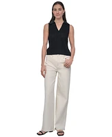 Dkny Jeans Women's Lacey Stitch Collared Sleeveless Sweater
