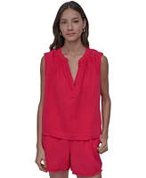 Dkny Jeans Women's Sleeveless Double-Crepe Gauze Crop Top