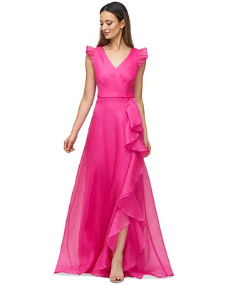 Js Collections Women's Cascading-Ruffle Flutter-Sleeve Gown