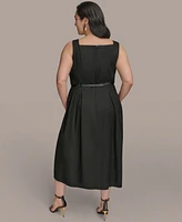 Donna Karan New York Plus Square-Neck Belted Midi Dress