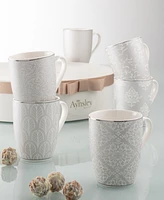 Silver Brocade Mugs, Set of 6