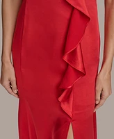 Donna Karan New York Women's Ruffle-v-Neck Sleeveless Gown