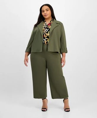 Anne Klein Plus Size Notch Collar Jacket Pleated Top Pull On Pants