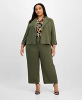 Anne Klein Plus Size Notch Collar Jacket Pleated Top Pull On Pants