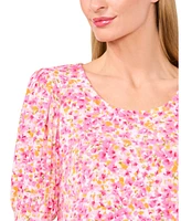 CeCe Women's Crew Neck Shirred Elbow Sleeve Top
