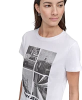 Dkny Jeans Women's Embellished Graphic Print Crewneck T-Shirt - WHB