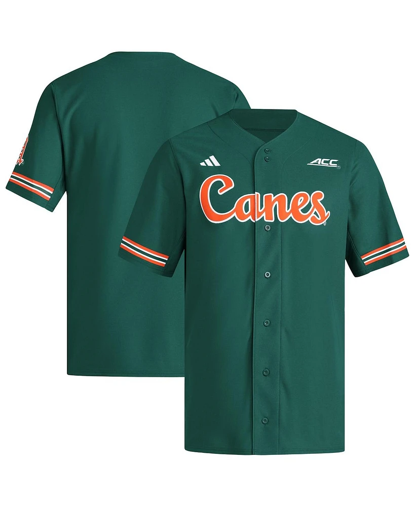 Adidas Men's Green Miami Hurricanes Reversible Retro Full-Button Baseball Jersey