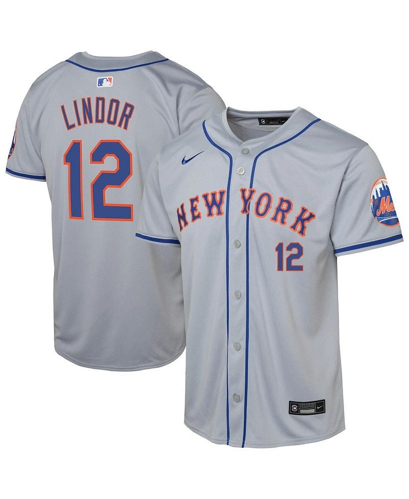 Nike Big Boys and Girls Francisco Lindor Gray New York Mets Road Limited Player Jersey