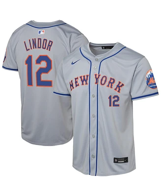 Nike Big Boys and Girls Francisco Lindor Gray New York Mets Road Limited Player Jersey