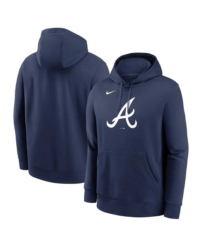 Nike Men's Navy Atlanta Braves Logo Club Fleece Pullover Hoodie
